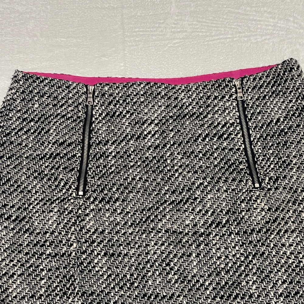 Ann Taylor LOFT Black White Tweed Zip Front Mini Skirt Size 6 Lined Workwear - Picture 7 of 9